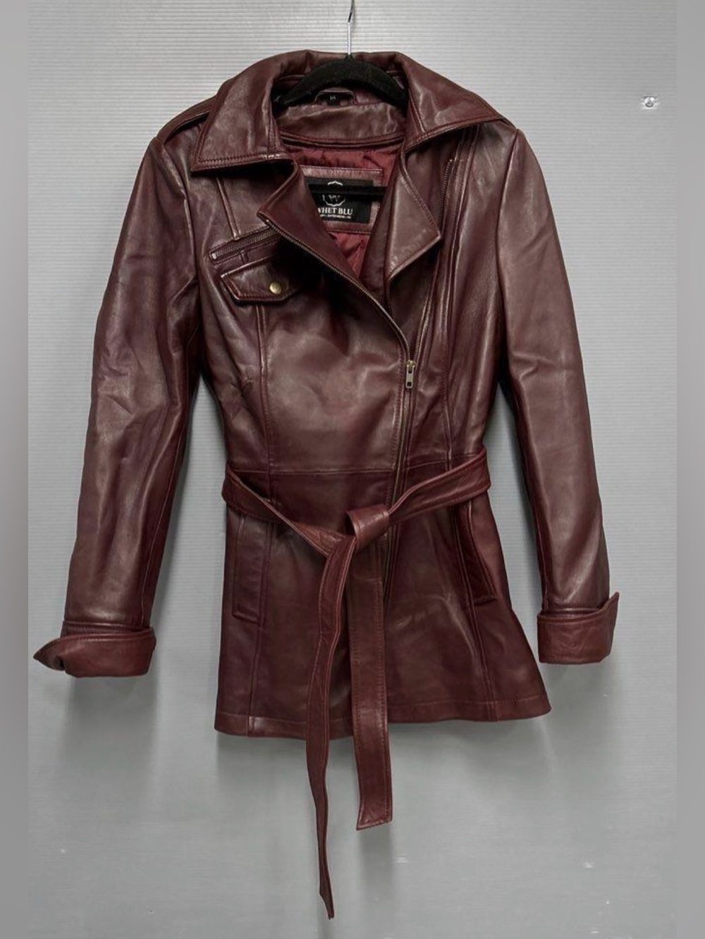 Women's Leather Jacket Whet Blu Traci  Oxblood Mid-Length Lambskin Moto Size M